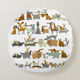 Coussins Ronds Cute dogs collection, sketch vintage illustration
