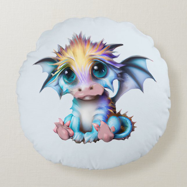 Coussins Ronds Cute et adorable Kawaii Baby Dragon (Devant)