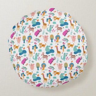 Coussins Ronds Cute et colorée Jungle Animaux Motif