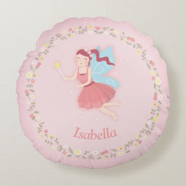 Coussins Ronds Cute Fairy Spring Floral Girls Room Personnalisé (Devant)