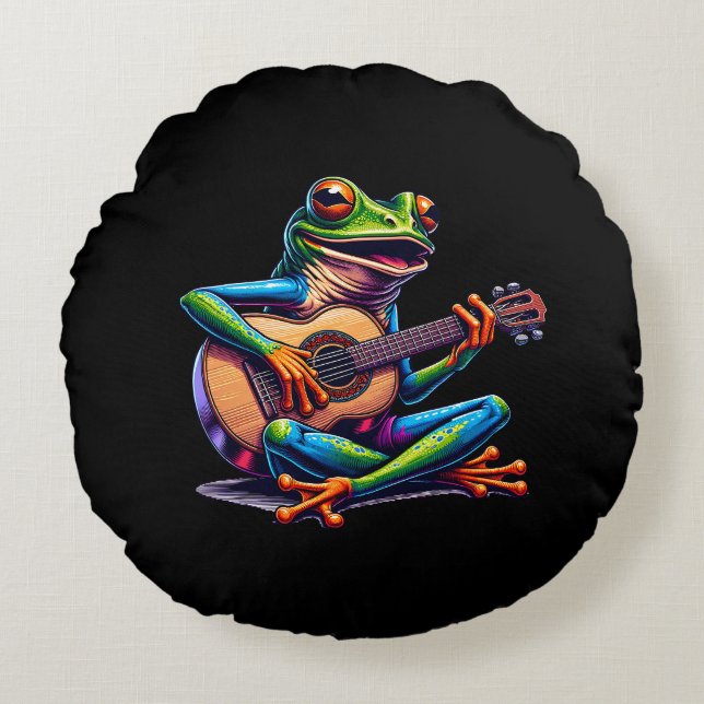 Coussins Ronds Cute Frog Jouer une guitare (Devant)