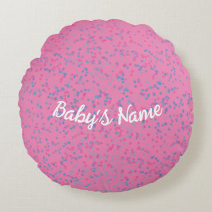 Coussins Ronds Cute Girl Blush Rose Pastel Blue Dot Blanc Script