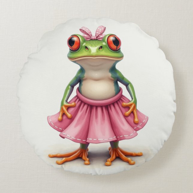 Coussins Ronds Cute grenouille en rose (Devant)