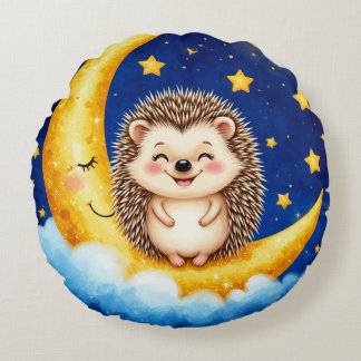 Coussins Ronds Cute Hedgehog Golden Crescent Moon 🌙 