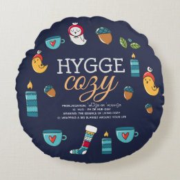 Coussins Ronds Cute Hygge Signifie Cosy Doodle Folk Art Personnal
