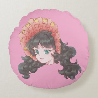 Coussins Ronds Cute Kawaii Anime Girl in Bonnet Accent