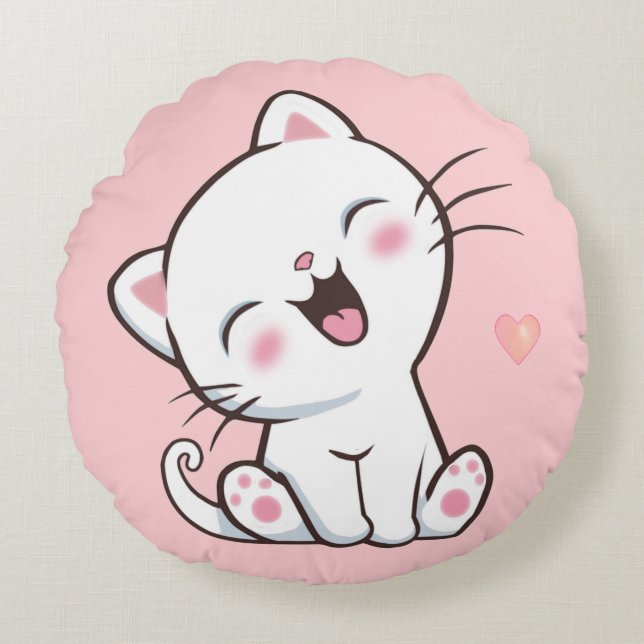 Coussins Ronds Cute Kitty Chat sur rose clair (Devant)