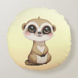 Coussins Ronds Cute Meerkat sur sable clair beige