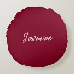 Coussins Ronds Cute Minimaliste Bourgogne Rouge Calligraphie Nom