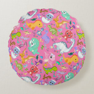 Coussins Ronds Cute Motif Dinosaur en rose  