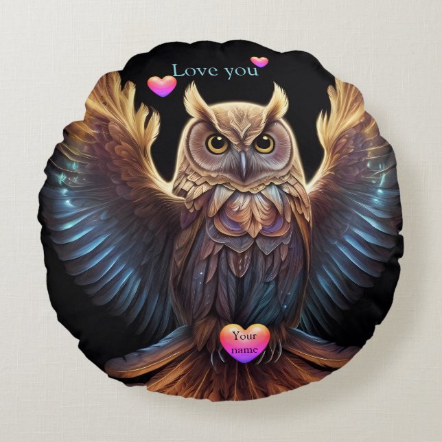 Coussins Ronds Cute Owl livre amour Coeurs (Devant)