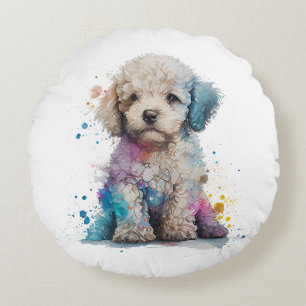 Coussins Ronds Cute Poodé Chiot Aquarelle Art