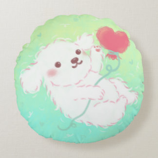 Coussins Ronds Cute Puppy with Heart Balloon