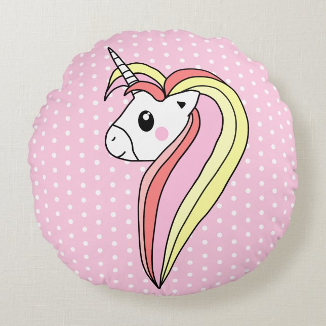 Coussins Ronds Cute rose Unicorn Polka Motif fille (Devant)