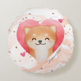 Coussins Ronds Cute Shiba Inu dans un coeur