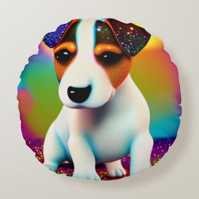 Coussins Ronds Cute Terrier Puppy Sparkle Gros plan (Devant)