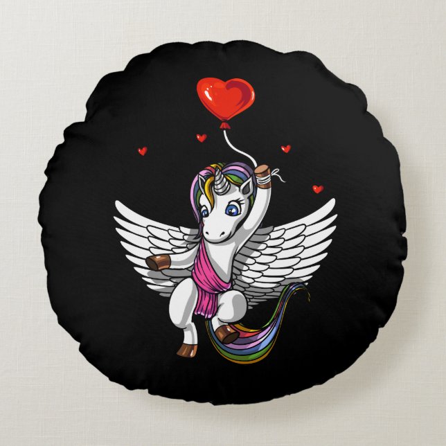 Coussins Ronds Cute Unicorn Magique Valentines Amour Coeur Ballon (Devant)