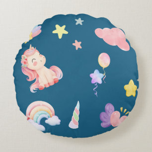 Coussins Ronds Cute Unicorn Rainbow motif de ballon coeur étoile