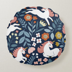 Coussins Ronds Cute Unicornes Floral Vintage Motif