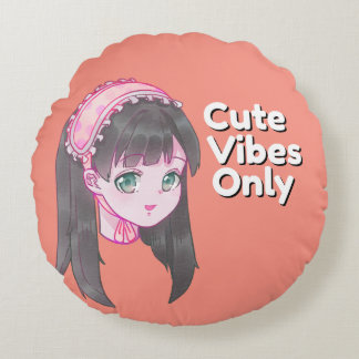 Coussins Ronds Cute Vibes Only Pillow – Kawaii Anime Girl Pastel 