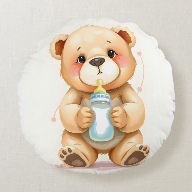 Coussins Ronds Cute Watercolor Baby Teddy Bear Illustration  (Devant)