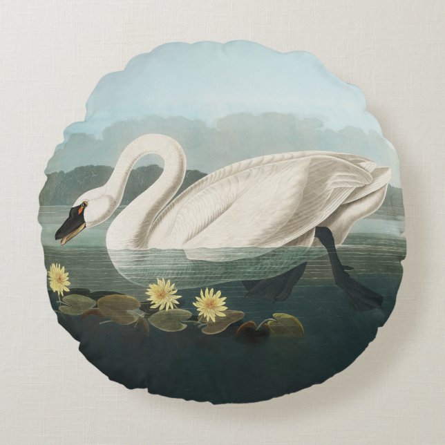 Coussins Ronds cygne audubon cygnes d'eau blanche (Devant)