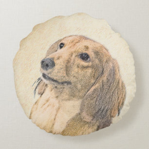 Coussins Ronds Dachshund (Longhaerien) Peinture - Art Chien origi