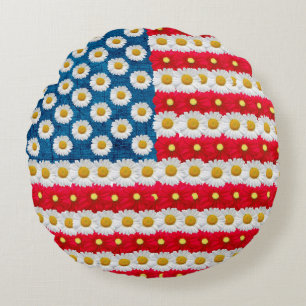 Coussins Ronds Daisy Floral American Flag USA Jouer Pouf oreiller