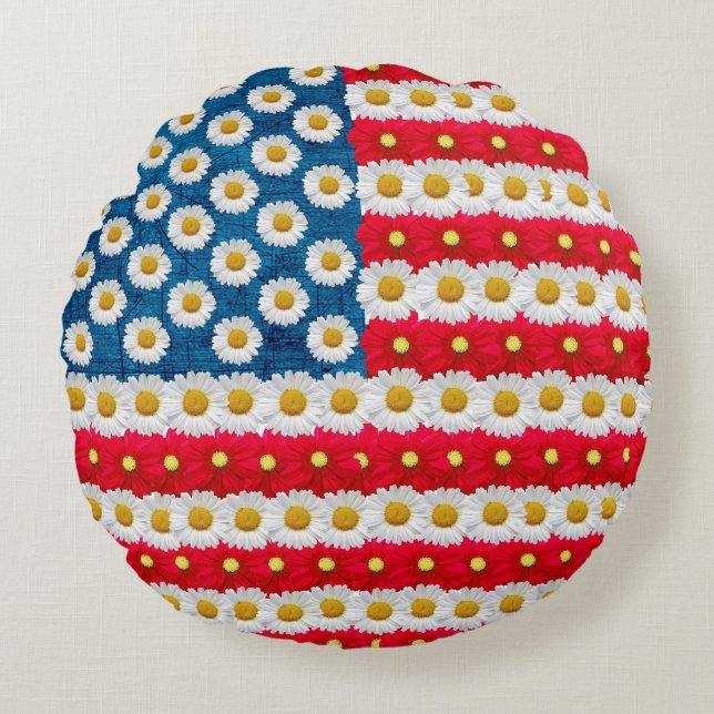 Coussins Ronds Daisy Floral American Flag USA Jouer Pouf oreiller (Devant)