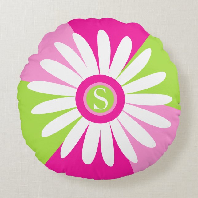 Coussins Ronds Daisy graphique fleur monogramme lancer oreiller (Devant)