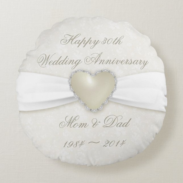Coussins Ronds Damask 30e anniversaire de Mariage Lance ronde ore (Devant)