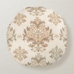 Coussins Ronds Damassé vintage élégant beige maison de campagne f