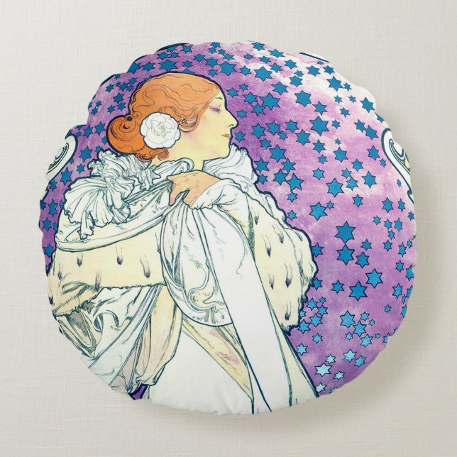 Coussins Ronds Dame des Camelias, Alphonse Mucha Jetez l'oreiller (Devant)