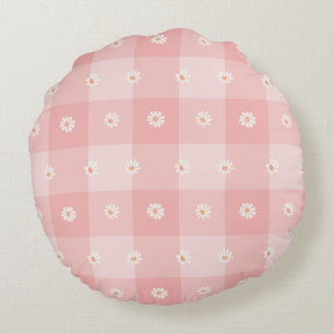 Coussins Ronds Damier Pêche et Marguerite
