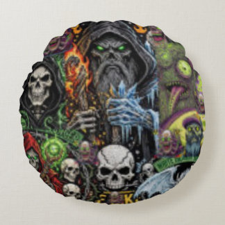 Coussins Ronds Dark Fantasy Horror Collage Throw Pillow | Sorcere