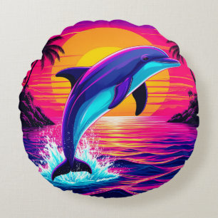 Coussins Ronds Dauphin Coloré Coucher de Soleil Tropical Vibrant