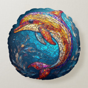 Coussins Ronds Dauphin dans un style artistique de vitrail comple
