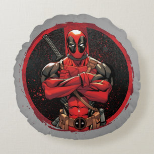 Coussins Ronds Deadpool dans le logo Paint Splatter