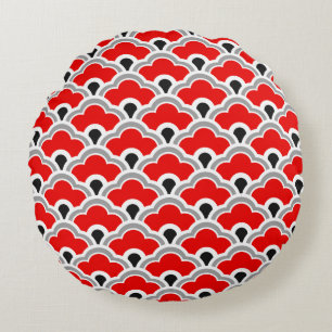 Coussins Ronds Déco pétoncles chinois, rouge, gris, noir et blanc