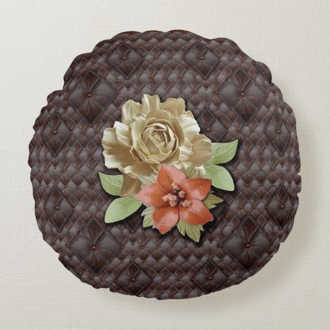 Coussins Ronds Décor académique en cuir 3D (Devant)