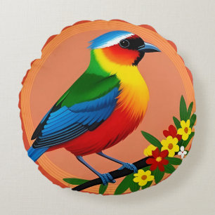 Coussins Ronds Décor de Branche Florale d'Oiseau Coloré
