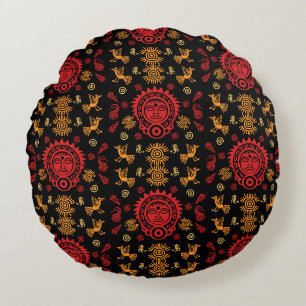 Coussins Ronds Décor d'origine artistique aztèque mexicaine