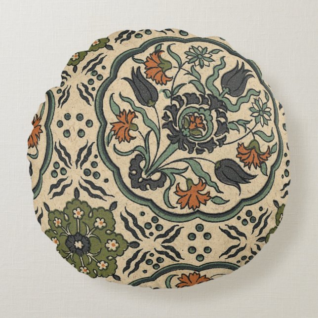 Coussins Ronds Décor Floral Perse Carrelage (Devant)