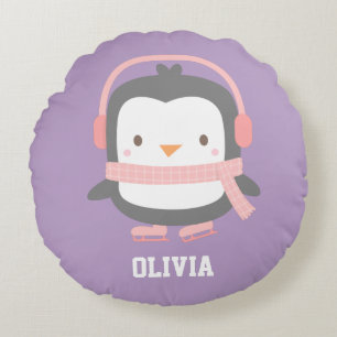 Coussins Ronds Décoration de chambre pour filles avec un pingouin