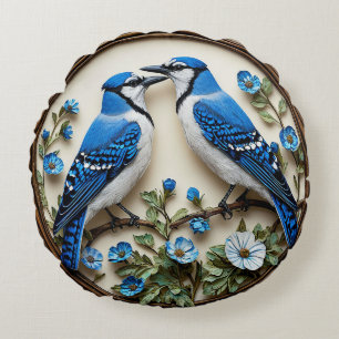 Coussins Ronds 🌿 Décoration de salon Geai bleu 🐦✨