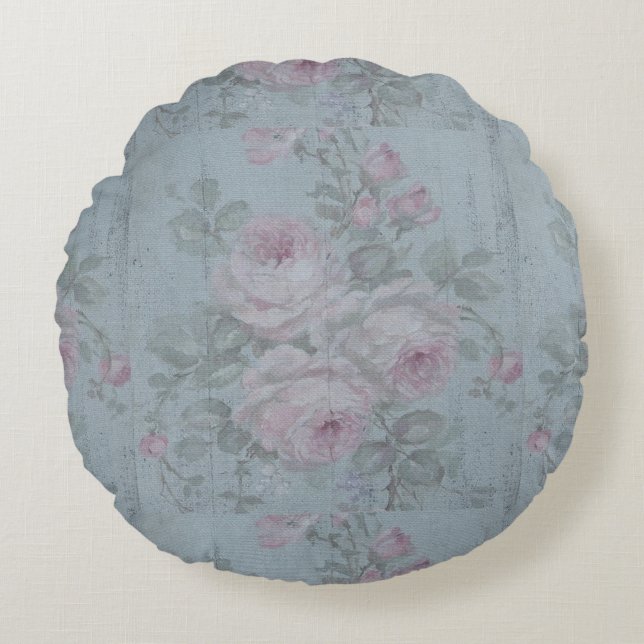 Coussins Ronds Découpage, gris turquoise, floral, shabby chic, co (Devant)