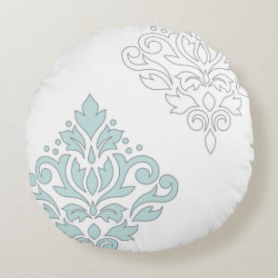 Coussins Ronds Défiler Damask Art I (ligne) Canard Oeuf Bleu Gris