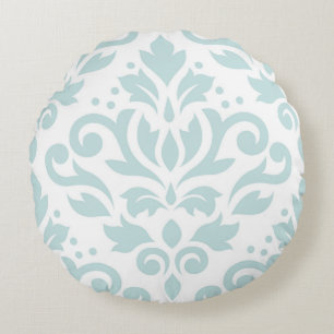 Coussins Ronds Défiler Damask XLg Ptn Lt Duck Egg Bleu sur blanc