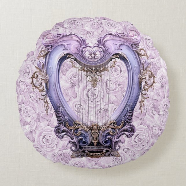 Coussins Ronds Délicat Rococo Lilac Lyra Harp Coton (Devant)