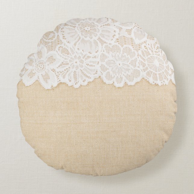 Coussins Ronds Dentelle blanche sur la conception du tissu. (Devant)